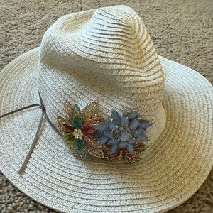 Vince Camuto Cream Hat with Multicolor Floral Jewel Accents